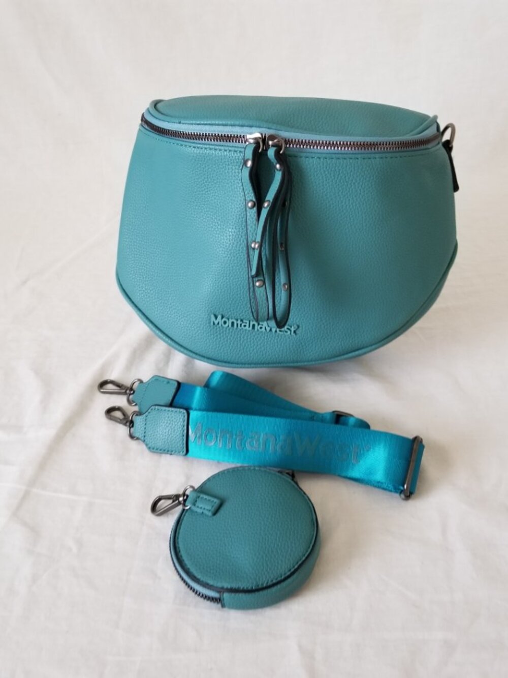 NWT! Turquoise Montana West Faux Leather Shoulder Crossbody Bag w/Coin Pouch - Picture 2 of 12